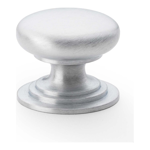 AW825-25-SC • 25mm • Satin Chrome • Alexander & Wilks Waltz Round Cupboard Knob on Stepped Rose